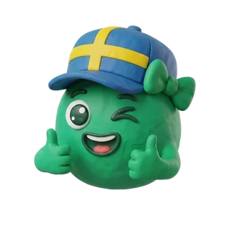 KörkortPro mascot wearing a Swedish flag cap and giving two thumbs up
